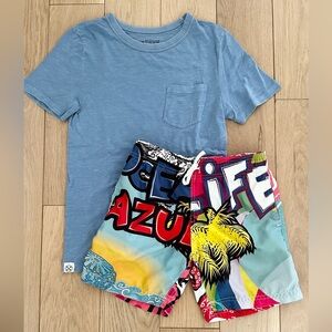 Boys T-shirt, and swim trunk bundle size medium